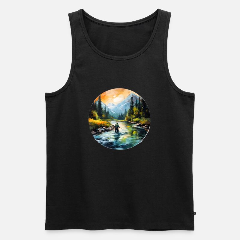 Gemalter Fliegenfischer - Männer Premium Bio Tank Top - Schwarz