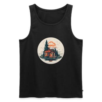 Haus am See / Hütte / See / Berge / Natur /Wald - Männer Premium Bio Tank Top - Schwarz - Vorne - AI Model Male 178 light (178cm)