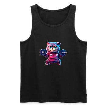 niedlich lustig katze illustration heben gewicht training - Männer Premium Bio Tank Top - Schwarz - Vorne - AI Model Male 178 light (178cm)