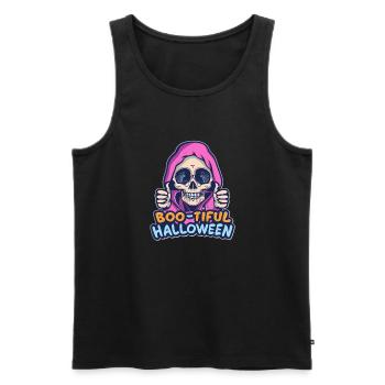 Happy skull with pink hoodie - Men's Premium Organic Tank Top - black - Front - Michal (187cm)