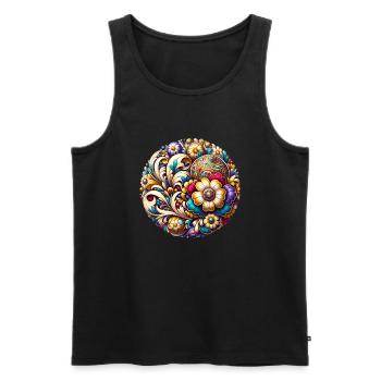 oval floral bleu et rose inspiré d'art russe - Débardeur bio Premium Homme - noir - Devant - AI Model Male 178 light (178cm)