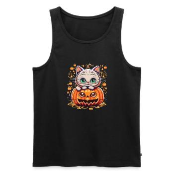 Chat doux à la citrouille - Débardeur bio Premium Homme - noir - Devant - Michal (187cm)