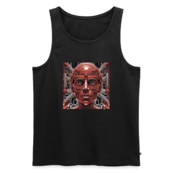 Robot techno rouge dans le futur - Débardeur bio Premium Homme - noir - Devant - AI Model Male 178 light (178cm)