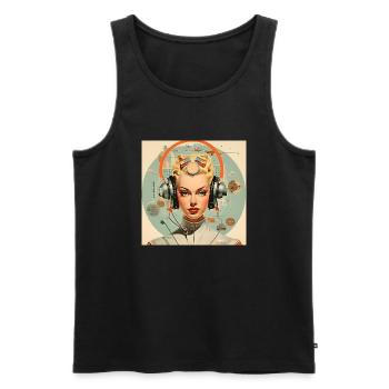Retro Portrait of Futuristic Woman 50s - Men's Premium Organic Tank Top - black - Front - AI Model Male 178 light (178cm)