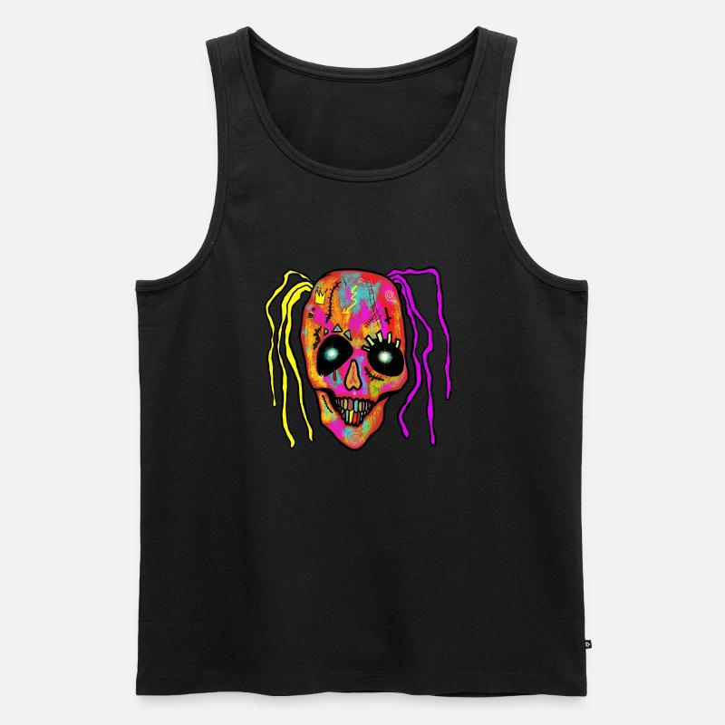 Neon Patchwork Schädel - Männer Premium Bio Tank Top - Schwarz