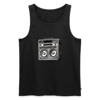Radio / Analogique / Musique / Fréquence / Haut-parleurs - Débardeur bio Premium Homme - noir - Devant - AI Model Male 178 light (178cm)
