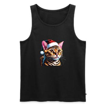 Chaton de Noël chat du Bengale Chaton du Bengale - Débardeur bio Premium Homme - noir - Devant - AI Model Male 178 light (178cm)