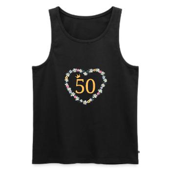 Numéro 50, fleurs coeur, personnalisable - Débardeur bio Premium Homme - noir - Devant - AI Model Male 178 light (178cm)