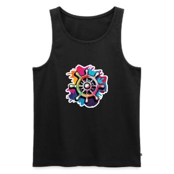 Buntes Steuerrad / Anker / Ahoi / Schiff / Boot - Männer Premium Bio Tank Top - Schwarz - Vorne - Michal (187cm)