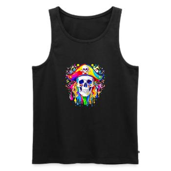 Farbenfroher Piratenschädel - Männer Premium Bio Tank Top - Schwarz - Vorne - Michal (187cm)