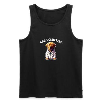 Scientifique De Laboratoire Drôle Labrador Jeu De Mots Science Chien - Débardeur bio Premium Homme - noir - Devant - AI Model Male 178 light (178cm)