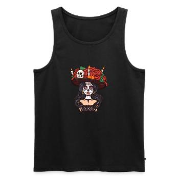 Sugar Skull Girl - Men's Premium Organic Tank Top - black - Front - Michal (187cm)