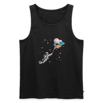 Astronaute avec des ballons en forme de planètes - Débardeur bio Premium Homme - noir - Devant - Michal (187cm)