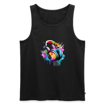 Headphones, Singers, Vocals, Musicians, Gamers, Listen to Music - Men's Premium Organic Tank Top - black - Front - Michal (187cm)