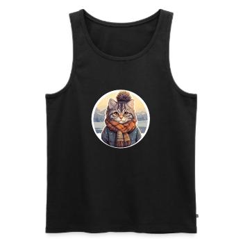 Kater im Schnee mit Schal und Jacke - Männer Premium Bio Tank Top - Schwarz - Vorne - AI Model Male 178 light (178cm)