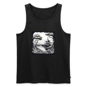 Japanese Black and White Drawing (Japanese Print) - Men's Premium Organic Tank Top - black - Front - AI Model Male 178 light (178cm)