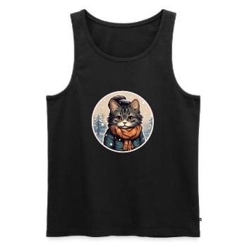 Chat avec veste et écharpe - Débardeur bio Premium Homme - noir - Devant - Michal (187cm)