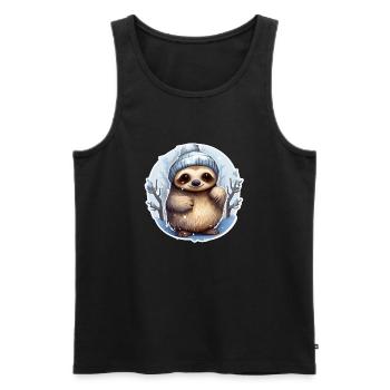 kalte Jahreszeit Faultier mit Mütze - Männer Premium Bio Tank Top - Schwarz - Vorne - AI Model Male 178 light (178cm)