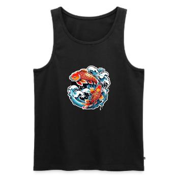 Koi Carpe / Poisson / Japonais / Étang / Eau - Débardeur bio Premium Homme - noir - Devant - Michal (187cm)
