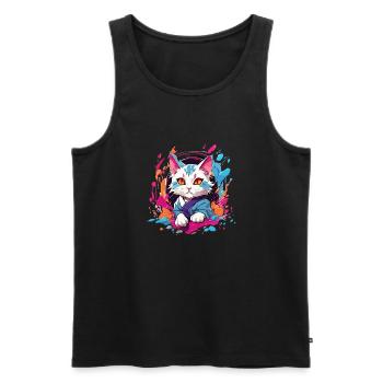 Bunte Katze - Männer Premium Bio Tank Top - Schwarz - Vorne - Michal (187cm)