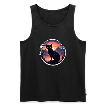 chat paysage et coucher de soleil - Débardeur bio Premium Homme - noir - Devant - Michal (187cm)