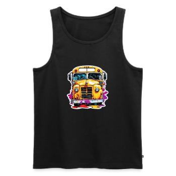 Bus / Autobus scolaire / Jaune / Bande dessinée / Old School - Débardeur bio Premium Homme - noir - Devant - AI Model Male 178 light (178cm)