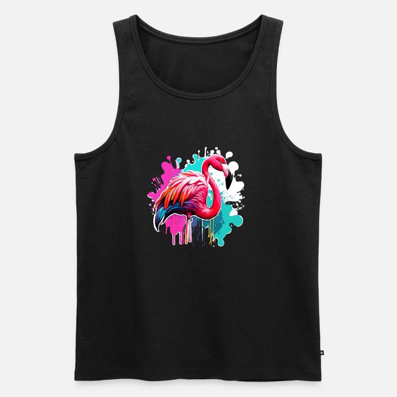 Flamingo / Tier / Pink / Tropisch / Langbeinig - Männer Premium Bio Tank Top - Schwarz
