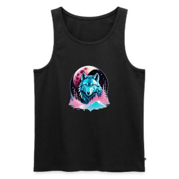Wolf und Mond - Männer Premium Bio Tank Top - Schwarz - Vorne - AI Model Male 178 light (178cm)