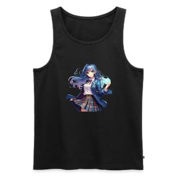Manga anime girl in school uniform - Men's Premium Organic Tank Top - black - Front - AI Model Male 178 light (178cm)