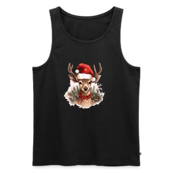 Cerf de Noël avec chapeau de père Noël - Débardeur bio Premium Homme - noir - Devant - AI Model Male 178 light (178cm)