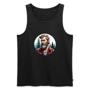 Holzfäller / Mann / Bart / Wald / Hemd / Baum - Männer Premium Bio Tank Top - Schwarz - Vorne - AI Model Male 178 light (178cm)