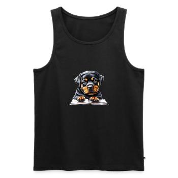 Rottweiler Dog Book Reading Dogs Rottweiler Puppy - Men's Premium Organic Tank Top - black - Front - AI Model Male 178 light (178cm)