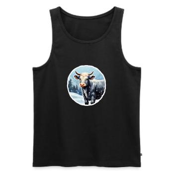 Rind auf winterlicher Alm - Männer Premium Bio Tank Top - Schwarz - Vorne - AI Model Male 178 light (178cm)