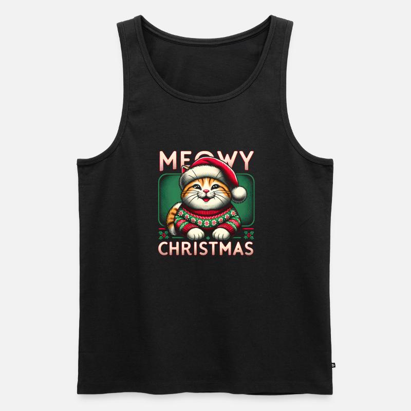 Weihnachtspullover mit Weihnachtskatze - Männer Premium Bio Tank Top - Schwarz