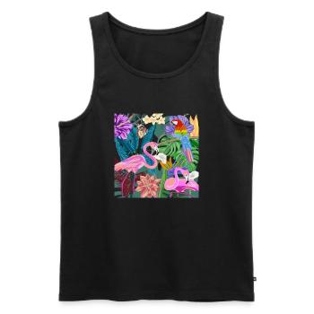 Peinture Jungle Flamants Roses 02 - Débardeur bio Premium Homme - noir - Devant - AI Model Male 178 light (178cm)