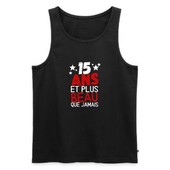 15 ans et plus beau que jamas - Débardeur bio Premium Homme - noir - Devant - Michal (187cm)