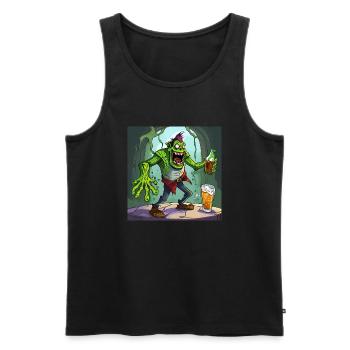 Drunkenstein’s Monster jeu de mots drôle fête de l’alcool - Débardeur bio Premium Homme - noir - Devant - AI Model Male 178 light (178cm)