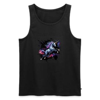 Einhorn im All - Männer Premium Bio Tank Top - Schwarz - Vorne - AI Model Male 178 light (178cm)