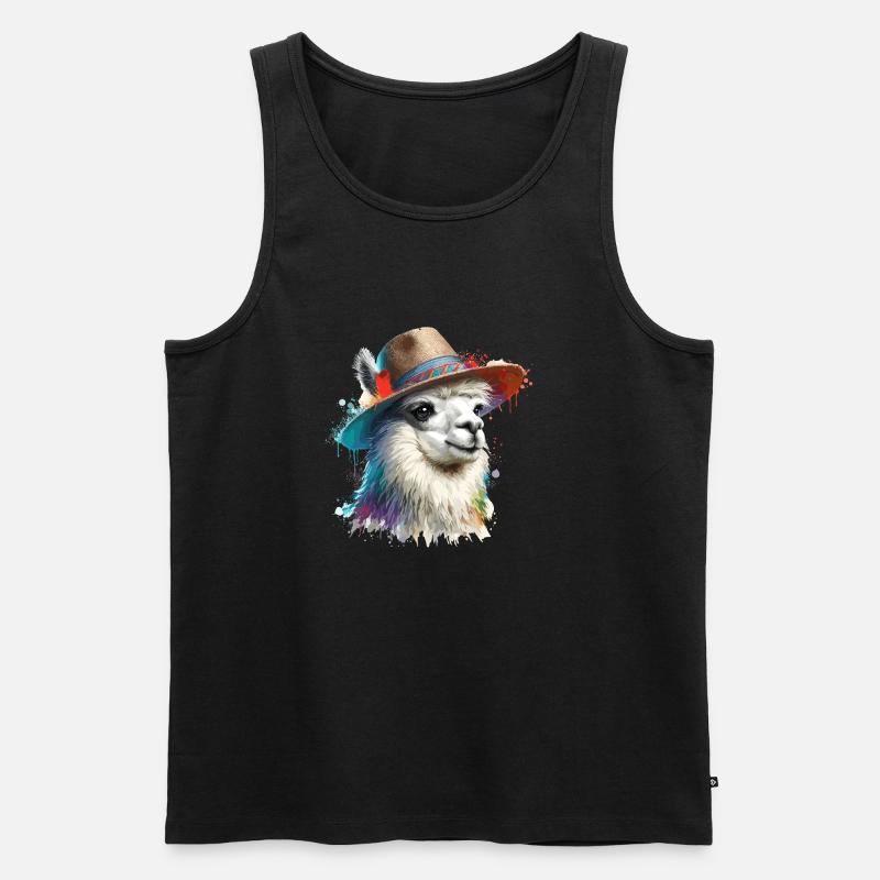 Lama mit Hut - Männer Premium Bio Tank Top - Schwarz