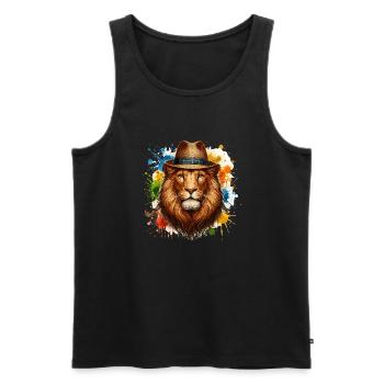 Lion avec chapeau - Débardeur bio Premium Homme - noir - Devant - Michal (187cm)