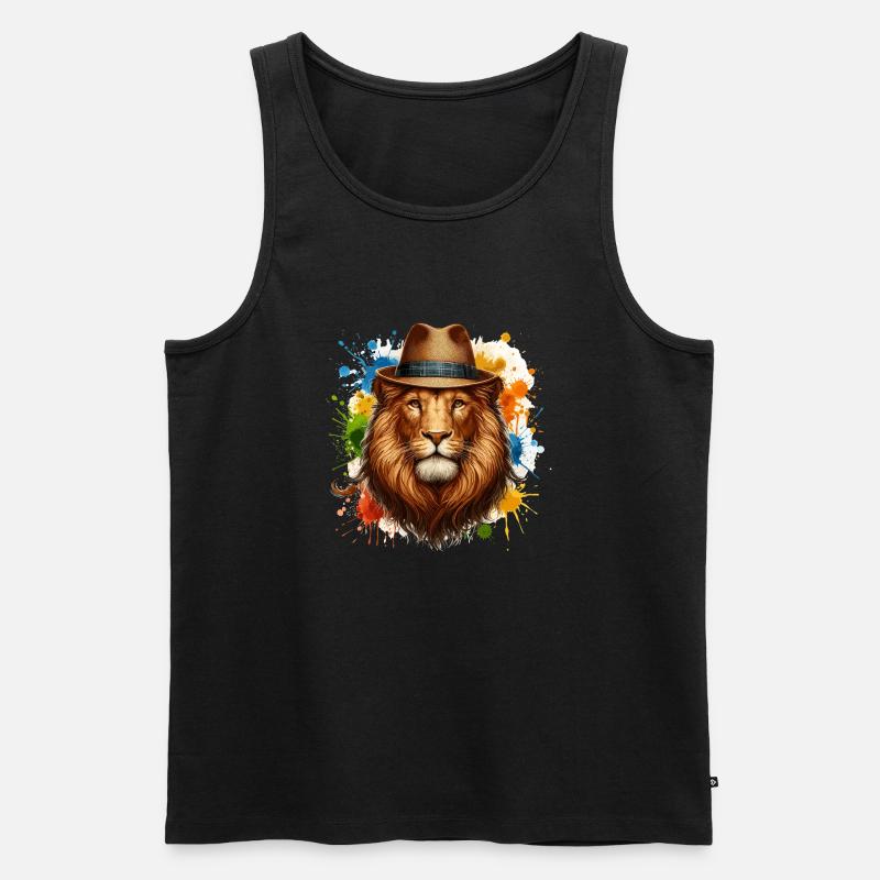 Löwe mit Hut - Männer Premium Bio Tank Top - Schwarz
