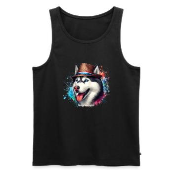 Tête de husky avec chapeau - Débardeur bio Premium Homme - noir - Devant - Michal (187cm)