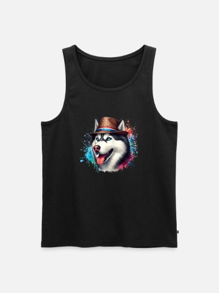 Husky-Kopf mit Hut - Männer Premium Bio Tank Top - Schwarz