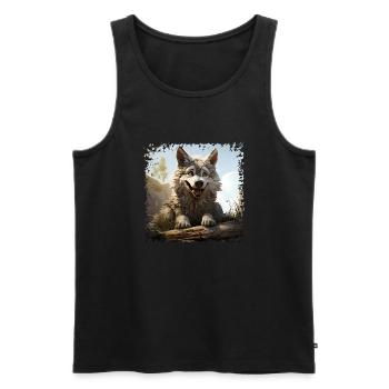 Lustiger Wolf - Männer Premium Bio Tank Top - Schwarz - Vorne - AI Model Male 178 light (178cm)