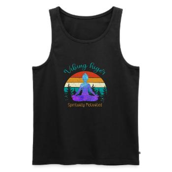 Vibing higer, spiritally motivated, retro backgro - Men's Premium Organic Tank Top - black - Front - AI Model Male 178 light (178cm)