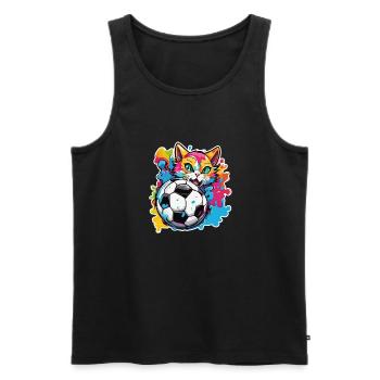 Chat de football / Animal / Football / But / Sports - Débardeur bio Premium Homme - noir - Devant - Michal (187cm)