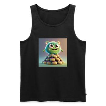 cute monster scary funny spooky sitting on a heap - Men's Premium Organic Tank Top - black - Front - AI Model Male 178 light (178cm)