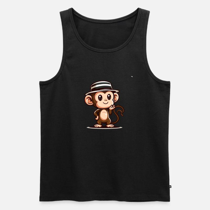 Niedlicher Affe mit Hut - Männer Premium Bio Tank Top - Schwarz