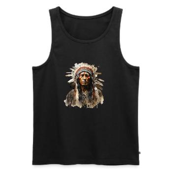 Sioux Indianer im Federschmuck - Männer Premium Bio Tank Top - Schwarz - Vorne - AI Model Male 178 light (178cm)