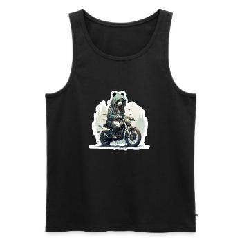 Cool panda with hoodie on a motorcycle - Men's Premium Organic Tank Top - black - Front - AI Model Male 178 light (178cm)